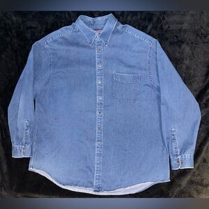 Roundtree & Yorke Shirt Mens 3XLT Blue Denim Chambray Button Down L/S Distress